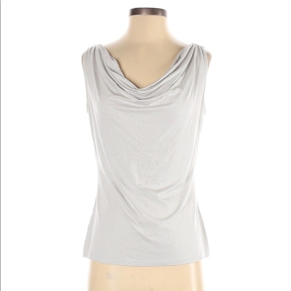 Ann Taylor size S silver threaded draped cowl neck sleeveless stretch blouse